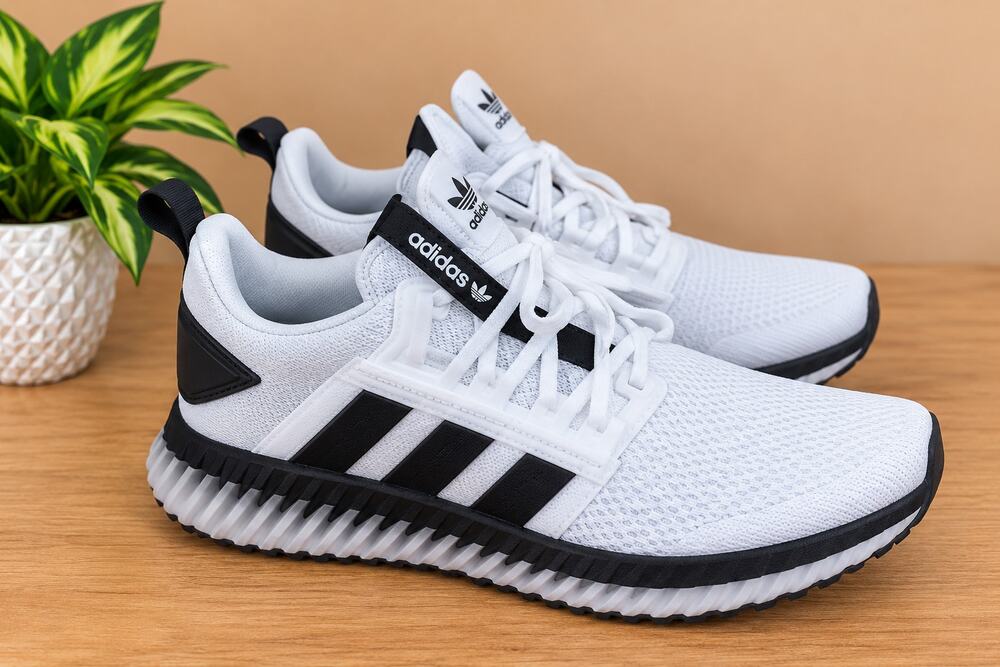 USED Adidas Men's Kaptir 3.0 Lace up Sneakers 8.5, white/ Black